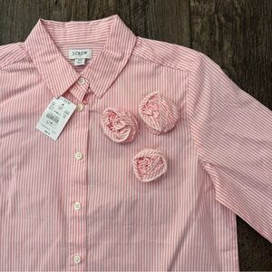 J.Crew Rosette Button-up Shirt 3D Flower Long Sleeve Women’s Sz XS Pink Striped